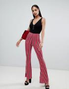 Prettylittlething Stripe Flare Pants - Red