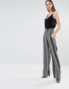 Lavish Alice Monochrome Stripe Print Straight Leg Pants - Black