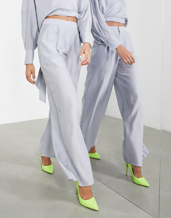 Asos Edition Wide Leg Soft Pants In Moss Gray