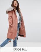 Asos Tall Parka With Detachable Faux Fur Liner - Pink