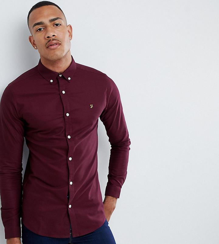 Farah Sanfers Skinny Fit Buttondown Oxford Shirt In Burgundy - Red