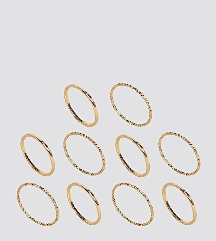 Asos Curve Pack Of 10 Mixed Texture Rings - Gold