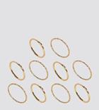 Asos Curve Pack Of 10 Mixed Texture Rings - Gold