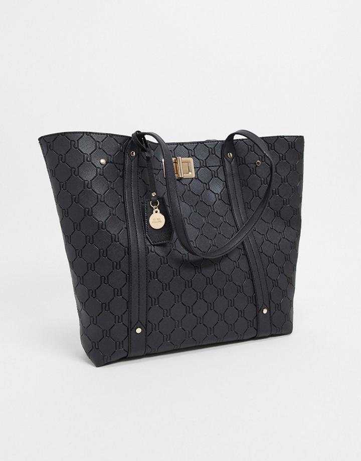 River Island Embossed Detail Shopper Bag In Black