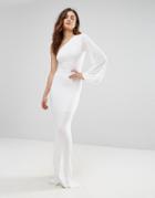 Club L One Shoulder Slinky Fishtail Maxi Dress - White
