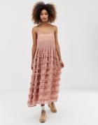 Sister Jane Midi Cami Dress With Full Tiered Ruffle Skirt - Pink