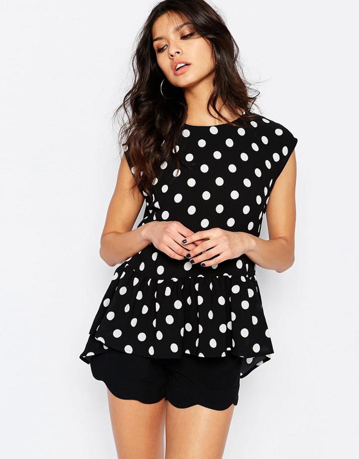Y.a.s Peplum Top In Polka Dot - Mono Spot
