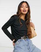 Mango Padded Shoulder Top In Black