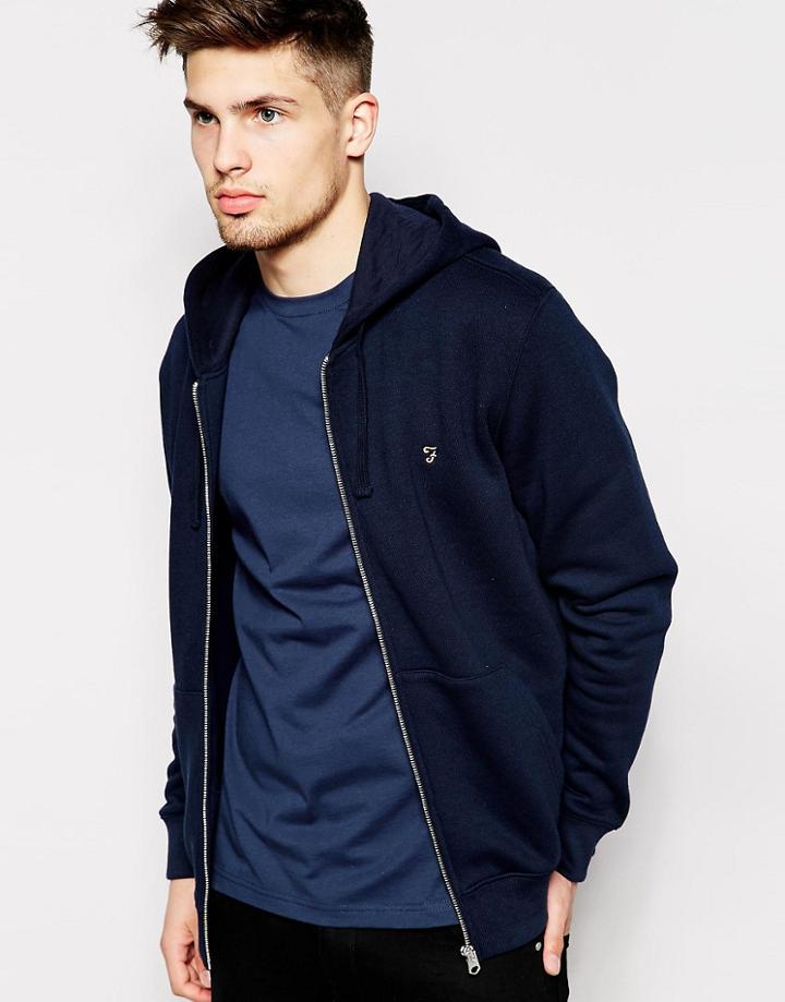 Farah Zip Up Hoodie With F Logo - Blue