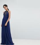 Little Mistress Tall Applique High Neck Maxi Dress - Navy