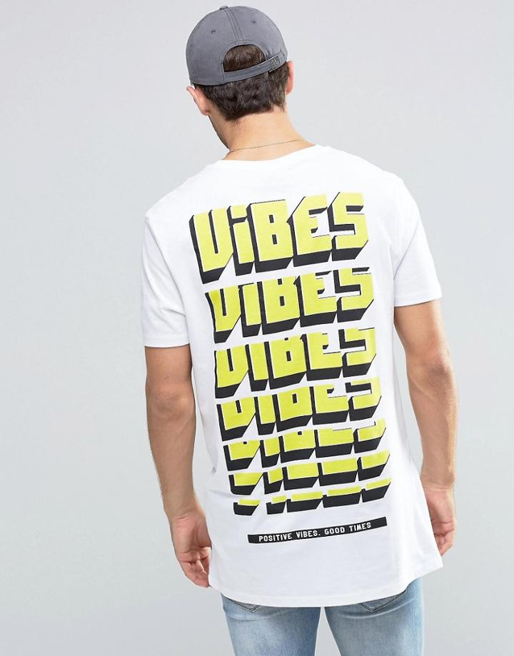 Asos Longline T-shirt With Vibes Chest And Back Print - Black