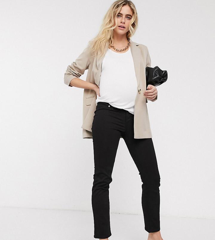 Asos Design Maternity High Rise 'sassy' Cigarette Jeans In Black With Side Bump Bands