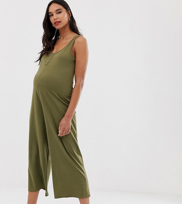 New Look Maternity Sleeveless Jersey Jumpsuit In Green - Green