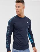 Jack & Jones Core Crew Neck Sweatshirt With Contrast Sleeve Print - Blue
