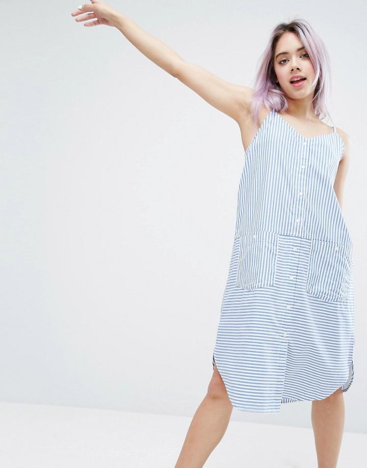 Monki Button Front Cami Dress - Blue