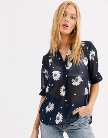 Selected Sheer Blouse-navy