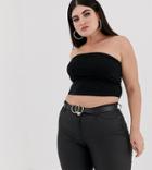 Asos Design Curve Crop Bandeau Top In Black - Black