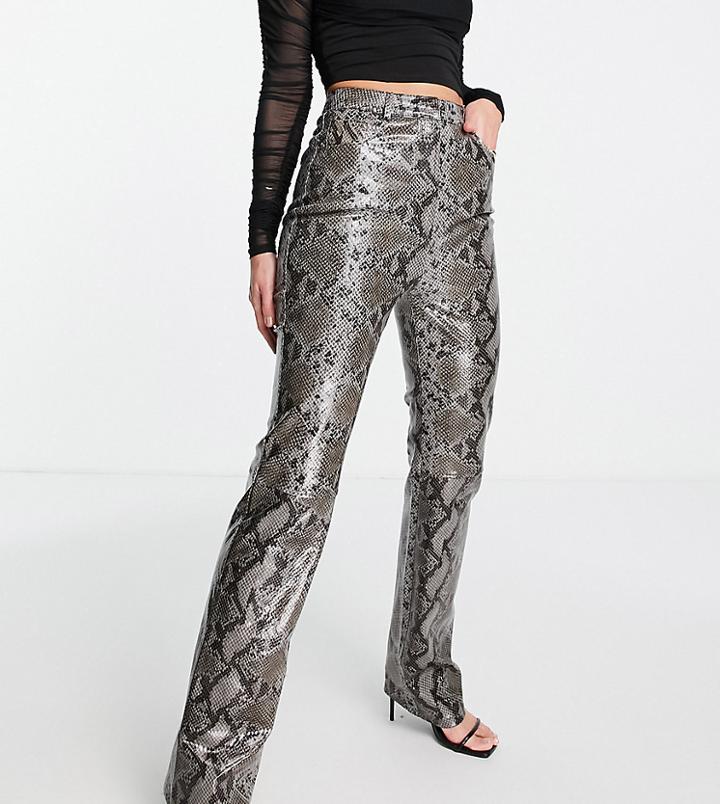 4th & Reckless Tall Tailored Slim Leg Leather Look Pants In Snake Print-multi