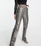 4th & Reckless Tall Tailored Slim Leg Leather Look Pants In Snake Print-multi