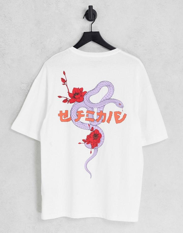 Jack & Jones Originals Oversized T-shirt With Japanese Snake Print-white