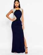 Michelle Keegan Loves Lipsy Maxi Dress With Sequin Insert Waist - Navy