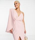 Lavish Alice Plus Cape Pleated Midi Dress In Pink
