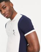 Asos Design Muscle Fit Polo Shirt In Navy Rib With Chest Embroidery