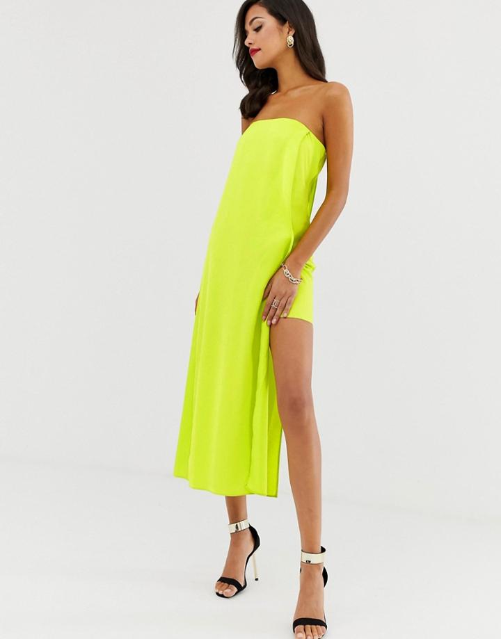 Asos Design Minimal Satin Bandeau Dress - Green