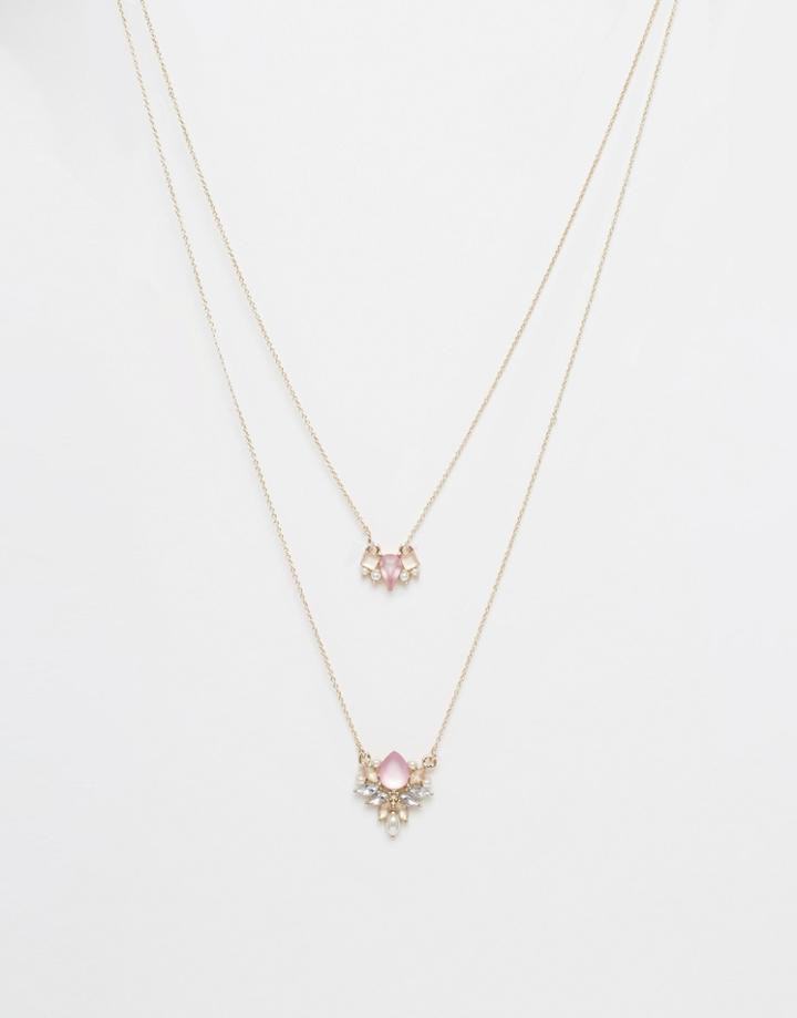 Oasis Ditsy Stone & Pearl Short Multirow Necklace - Gold