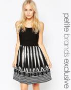 Vero Moda Petite Skater Dress With Printed Skirt - Black
