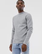 Selected Homme Ribbed Crew Neck Sweater In Gray