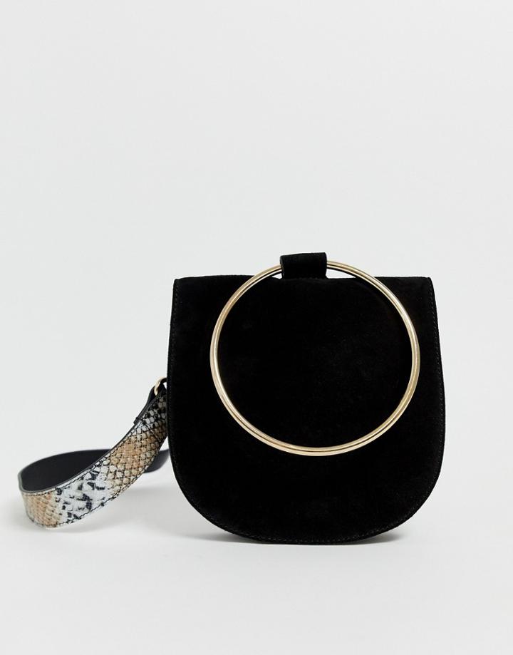 Urbancode Real Leather Belt Bag With Snake Belt And Ring Detail - Black
