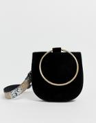 Urbancode Real Leather Belt Bag With Snake Belt And Ring Detail - Black
