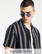 Asos Design Relaxed Revere Shirt In Black Retro Stripe