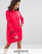 Asos Petite Knitted Dress With Fluted Sleeves And Sports Tipping - Pink