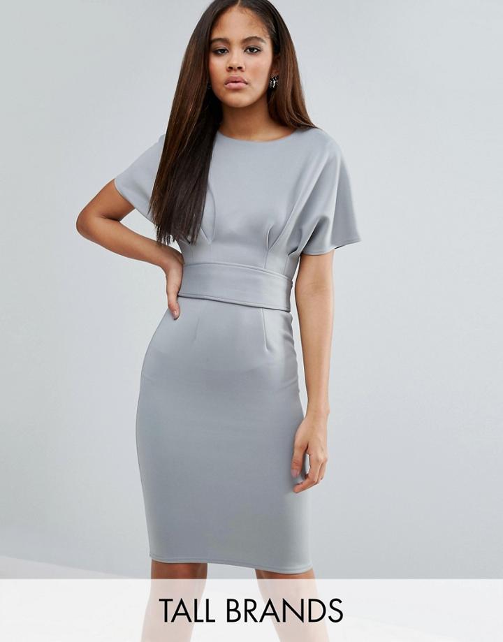 City Goddess Tall Pencil Dress With Tie Waist - Gray