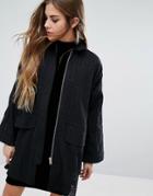 Religion Laser Cut Shirt Jacket With Draw Cord Details - Black