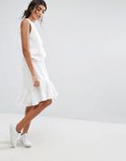 J.o.a Skirt With Asymmetric Hem And Peplum Layers - White