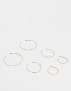 Asos Design Pack Of 3 Skinny Hoop Earrings With Engraved Design In Gold Tone