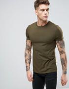 Asos Muscle T-shirt In Green With Crew Neck - Green