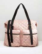 Asos Lifestyle Quilted Nylon Zip Pocket Carryall - Pink