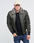 Siksilk Bomber Jacket With Faux Fur Collar - Green