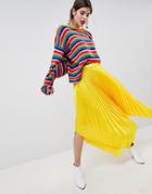 Asos Design Satin Pleated Midi Skirt With Hanky Hem - Yellow