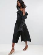 Asos Jumpsuit With One Shoulder And Ruched Sleeve - Black