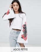 Asos Petite Top With Super Wide Sleeve And Floral Jaguar Print - White