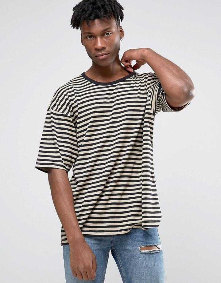 Other Uk Oversized Striped T-shirt With Dropped Sleeves - Brown