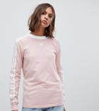 Adidas Originals Three Stripe Long Sleeve T-shirt In Pink - Pink