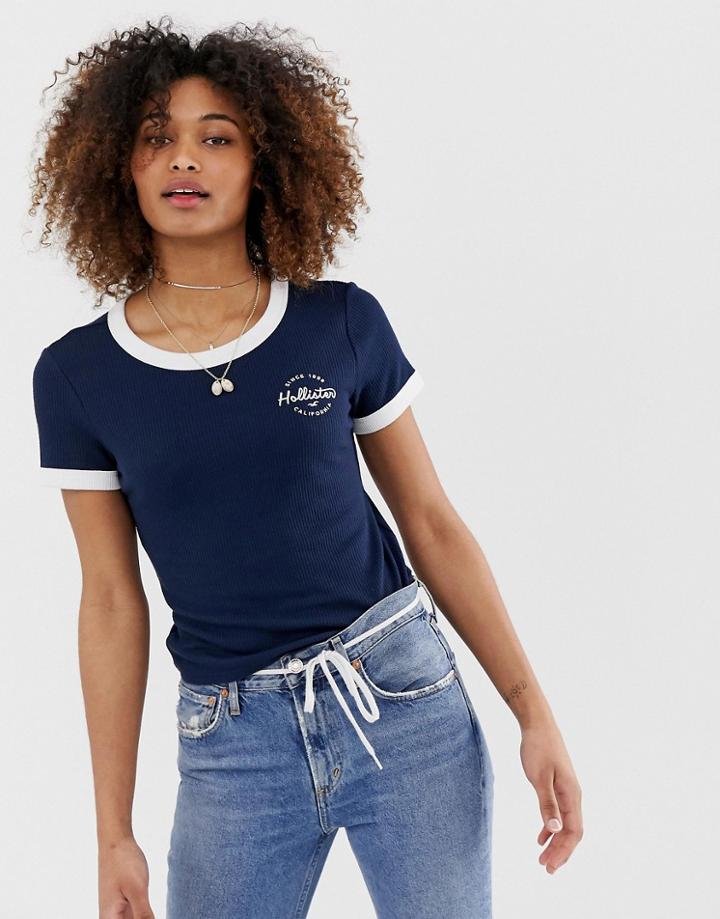 Hollister Ringer T-shirt With Logo - Navy