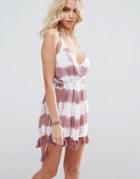 Asos Beach Romper In Tie Dye With Tassle Trim - Multi