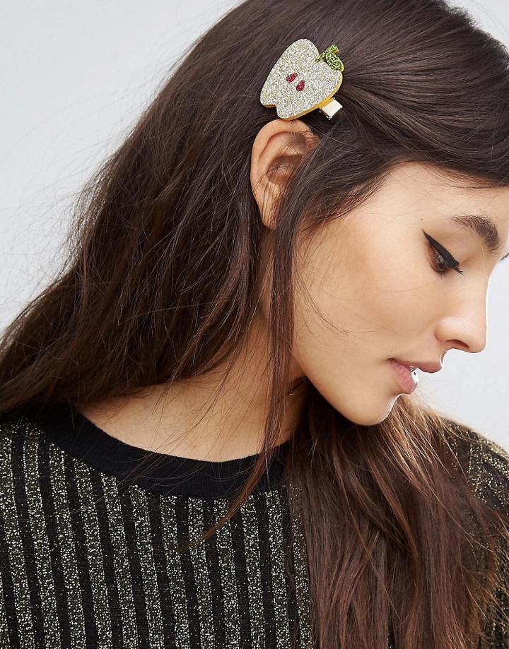 Limited Edition Glitter Apple Hair Clip - Gold